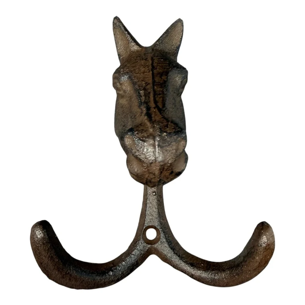 Cast Iron Horse Head Double Wall Hook Rustic Equestrian Cottage Farmhouse Decor